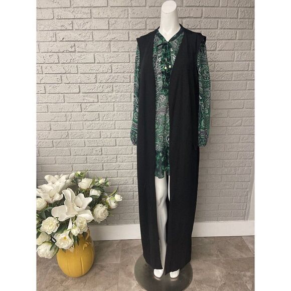 Pink Clove Women Black Long Open Front Crepe Cardigan / Vest Size S NWT - Picture 1 of 8